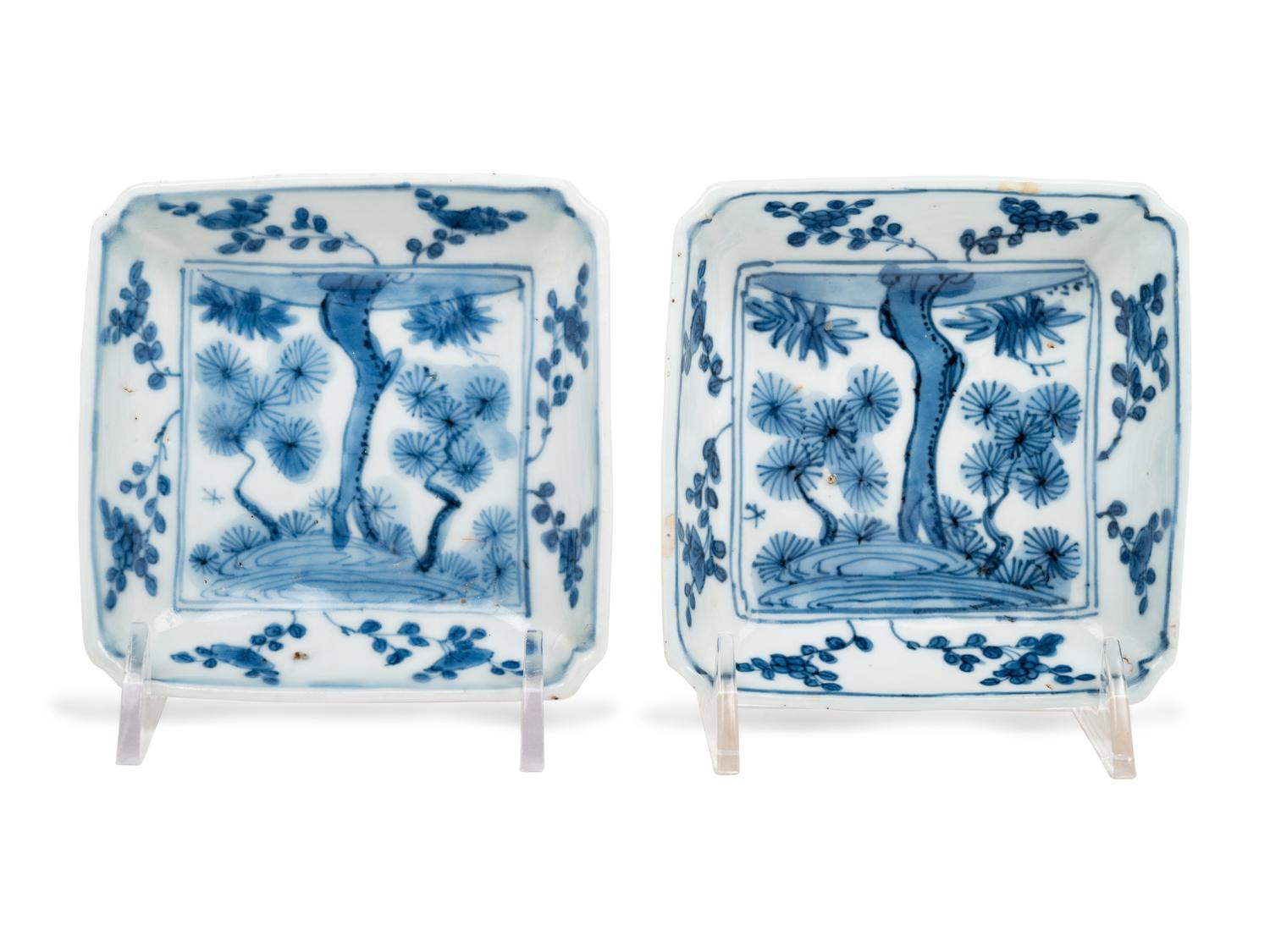 A Pair of Japanese Blue and White Porcelain Square Dishes