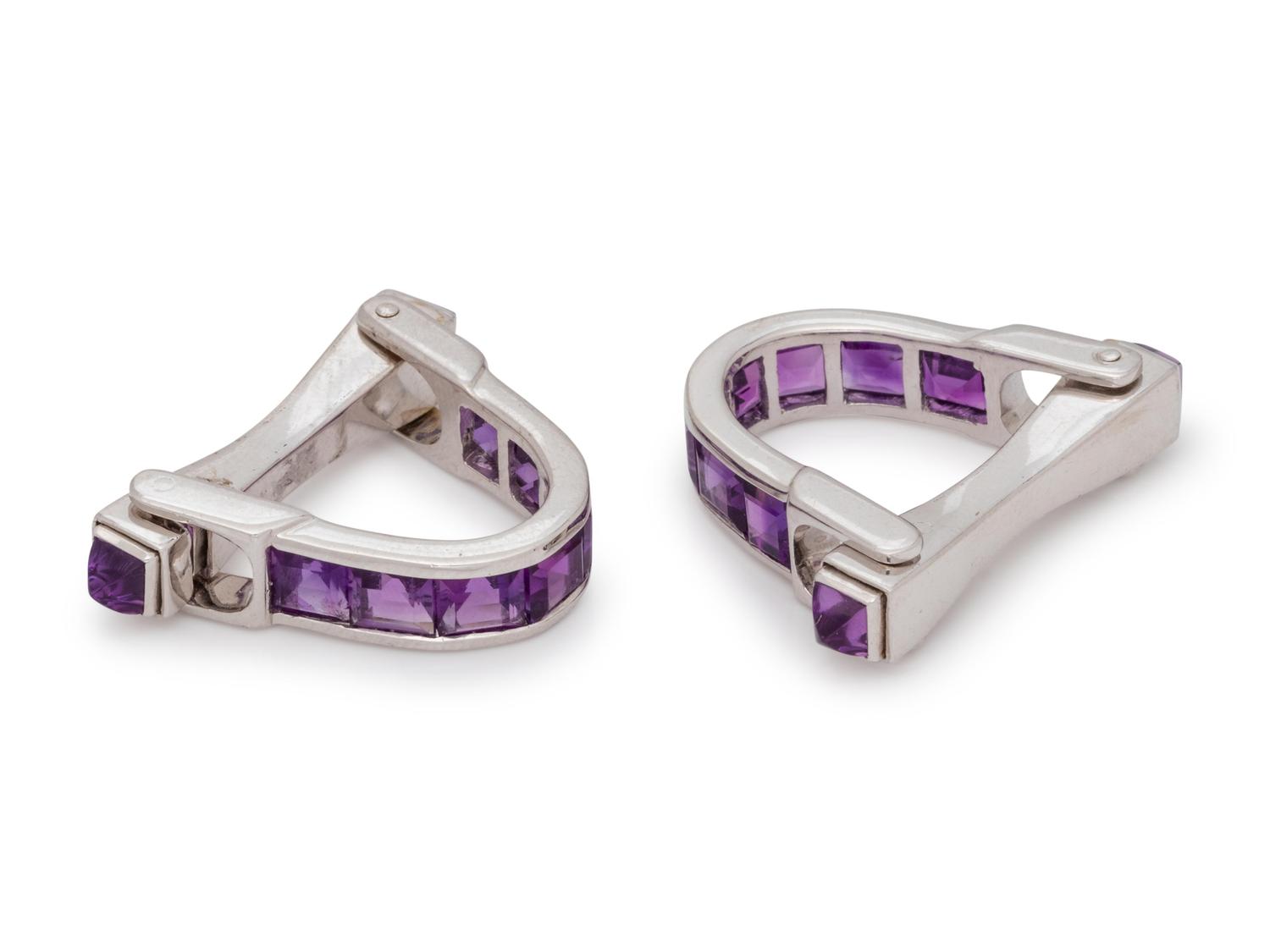 A Pair of White Gold and Amethyst Cufflinks,