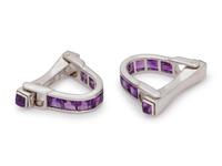 A Pair of White Gold and Amethyst Cufflinks,