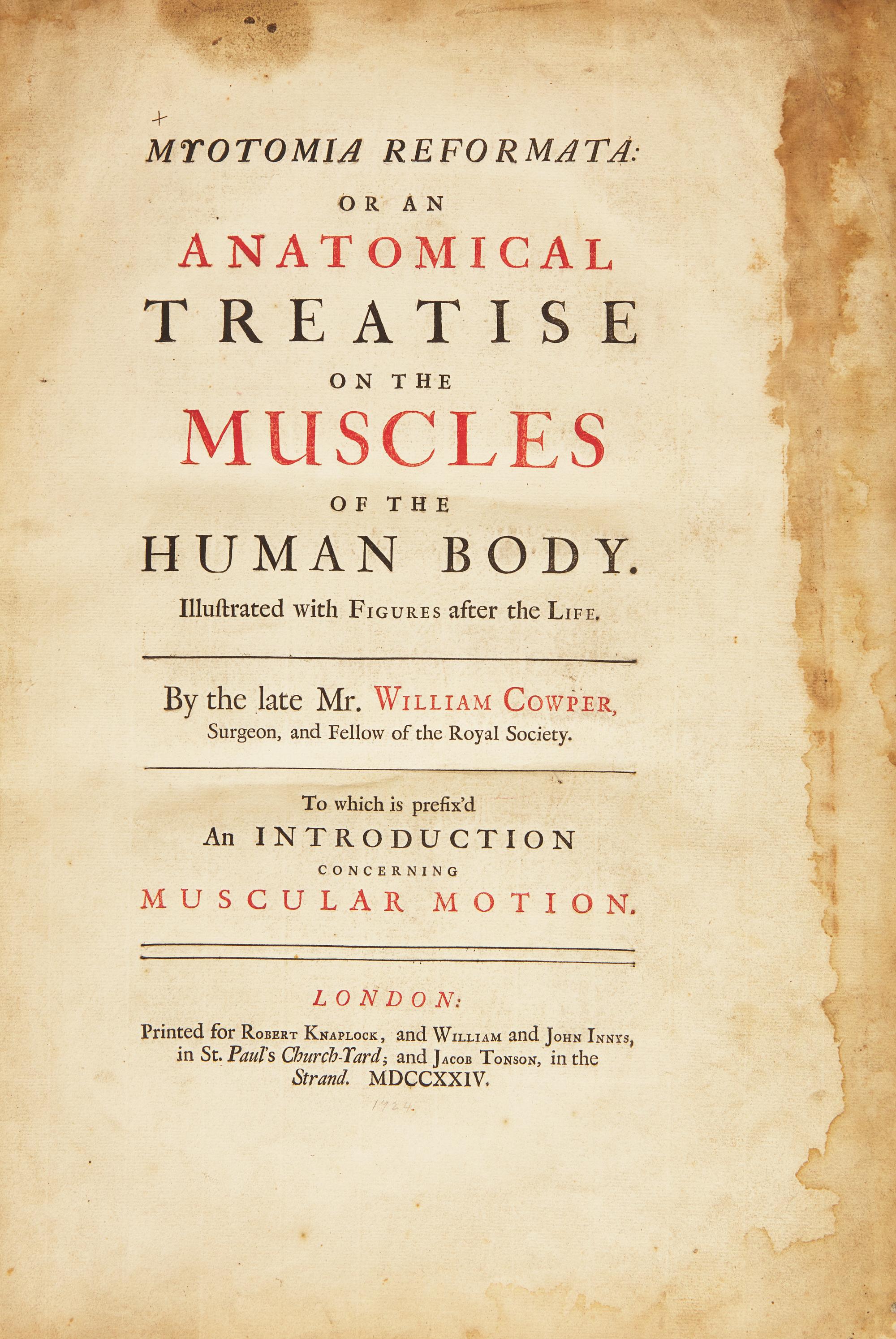 [Science, Medicine & Mathematics] Cowper, William. Myotomia Reformata: Or an Anatomical Treatise on the Muscles of the Human Body