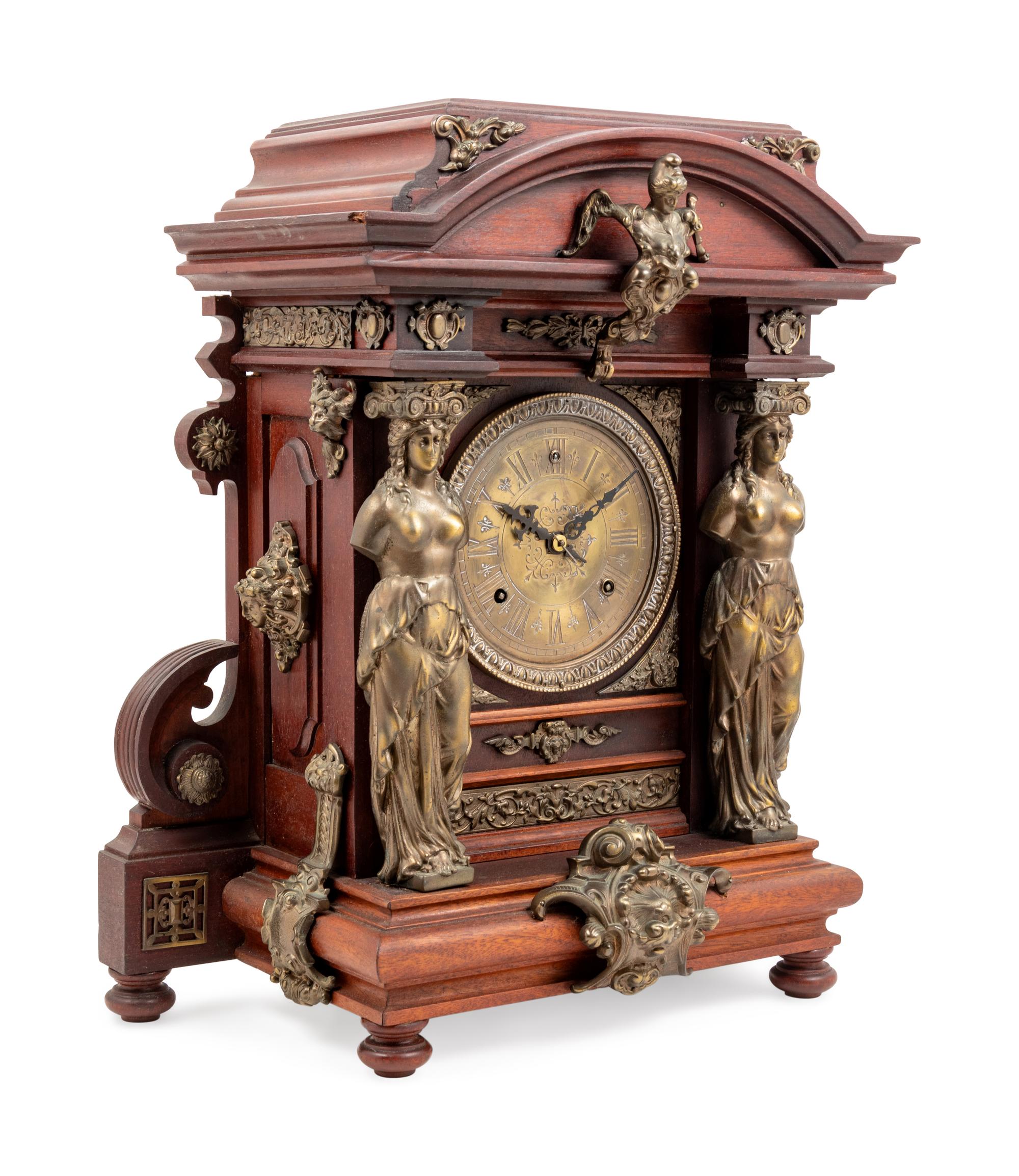 An Ansonia Senator Gilt Metal Mounted Mahogany Mantel Clock