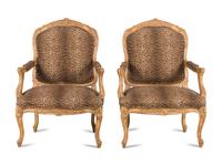 A Pair of Louis XV Style Carved Wood Fauteuils