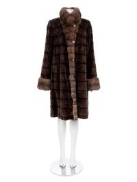 Dennis Basso Brown Reversible Silk with Weasel and Sable Coat, 2000-10s