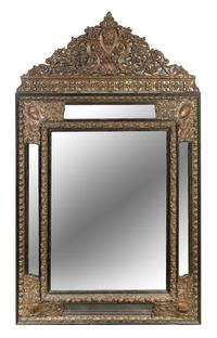 A Dutch Baroque Style Pressed Metal Mirror Height 65 x width 40 inches — 19TH CENTURY