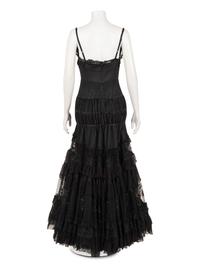Elie Saab Strapless Evening Dress with Pintucks, Lace, and Ruffles, 2010s