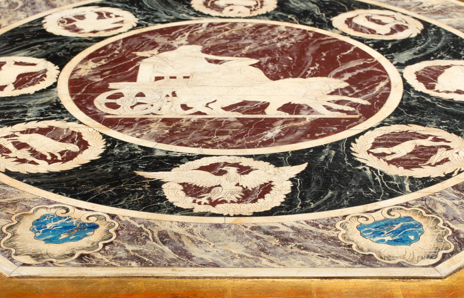 A Pair of Italian Grotto Style Painted and Parcel Gilt Tables