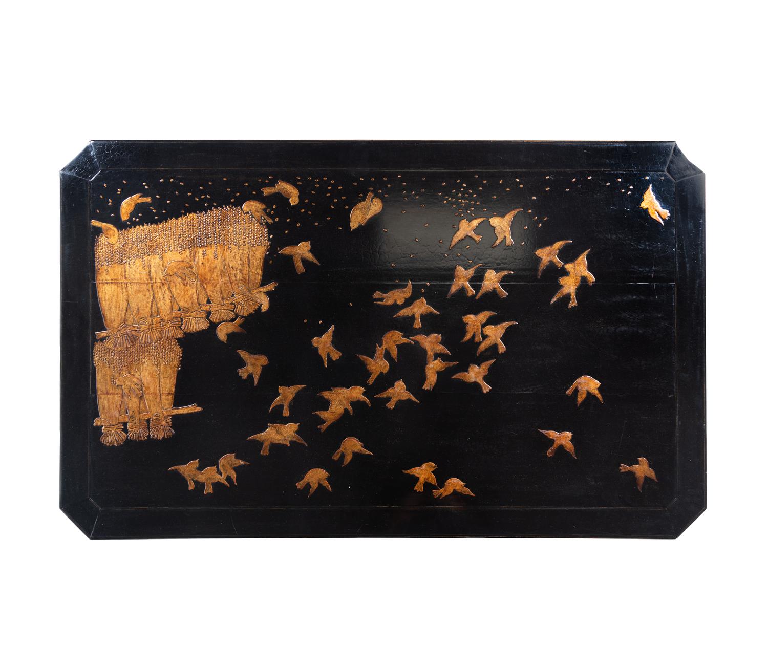 A Contemporary Black and Gilt Painted Low Table