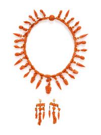 VICTORIAN, ETRUSCAN REVIVAL, CORAL JEWELRY SET
