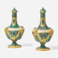 A Pair of Wedgwood Queensware Barber Bottle Vases with Covers UK, 1870s