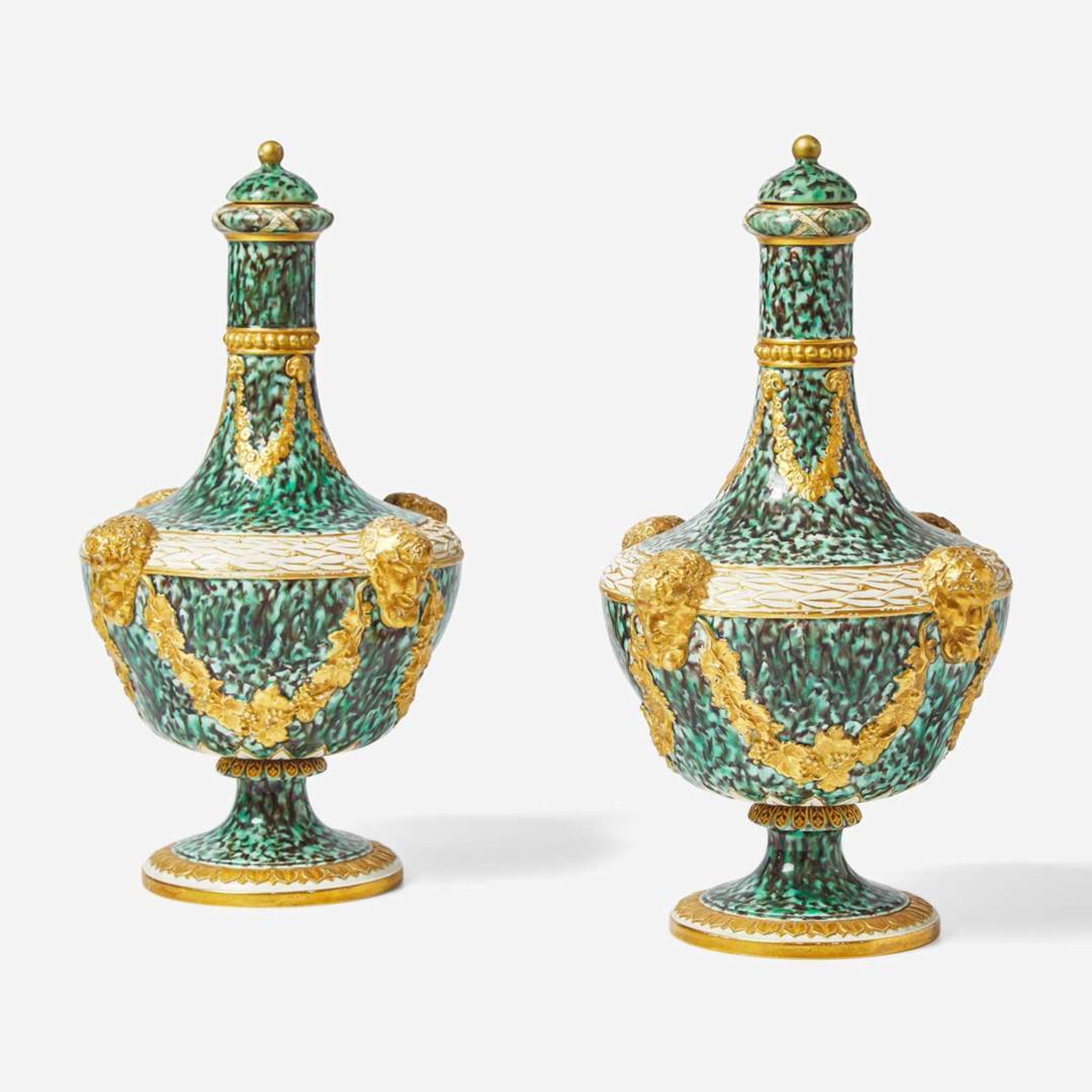 A Pair of Wedgwood Queensware Barber Bottle Vases with Covers UK, 1870s