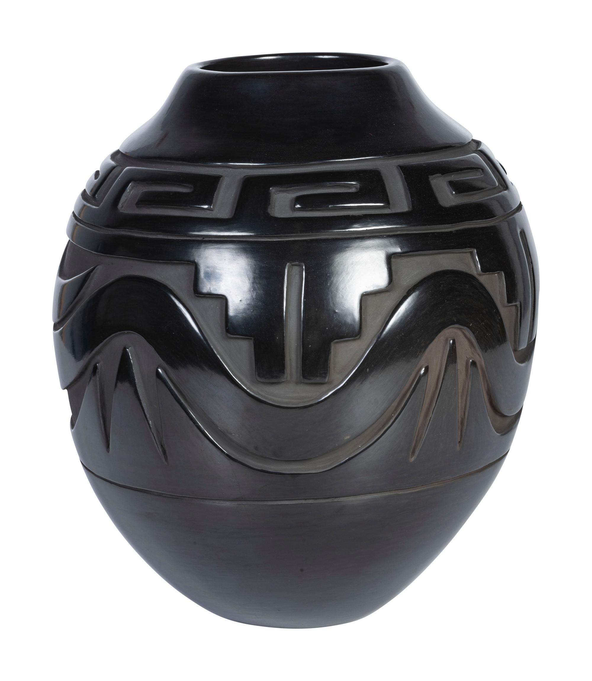 Award Winning Carved Blackware Pottery Jar