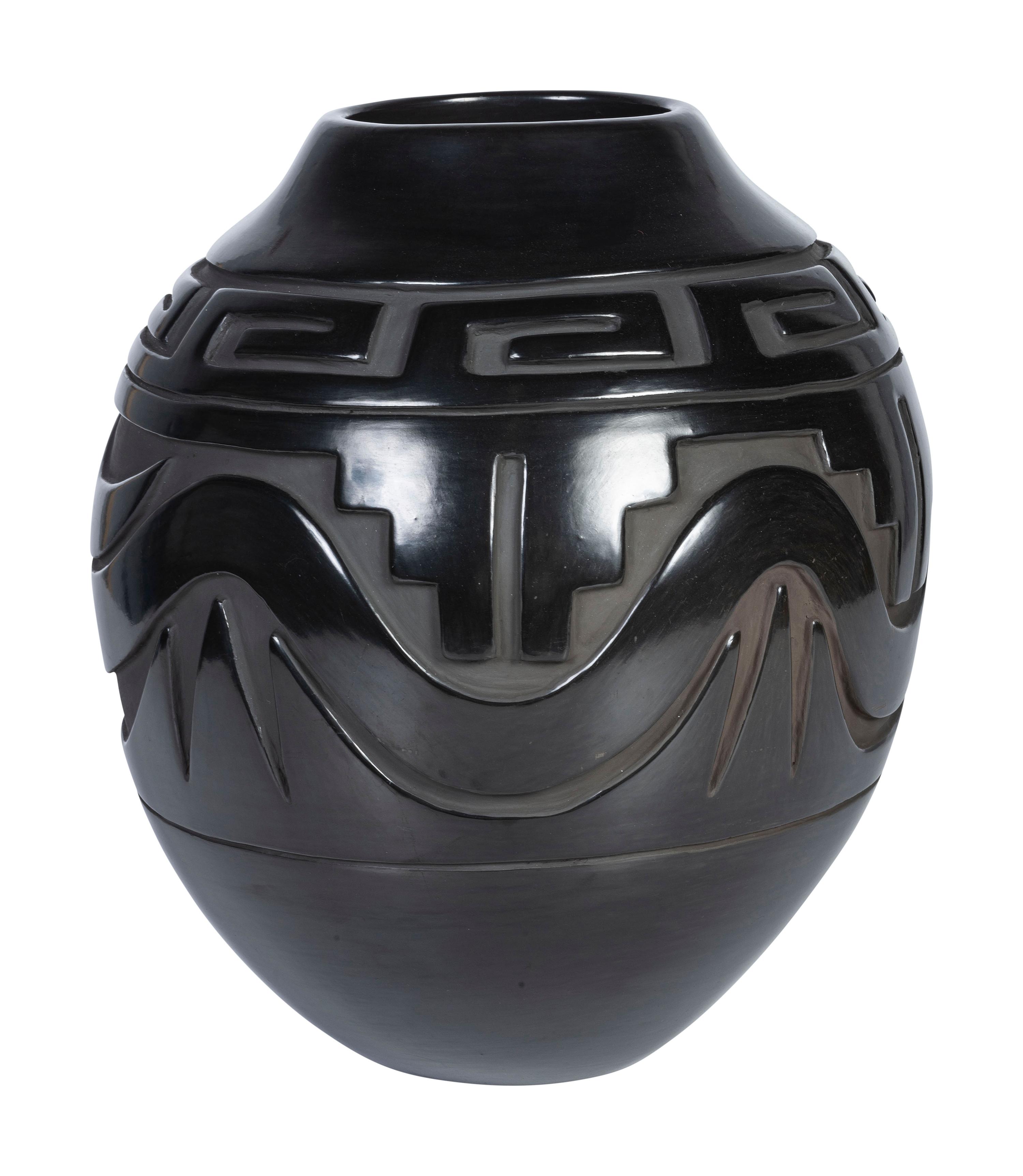 Award Winning Carved Blackware Pottery Jar