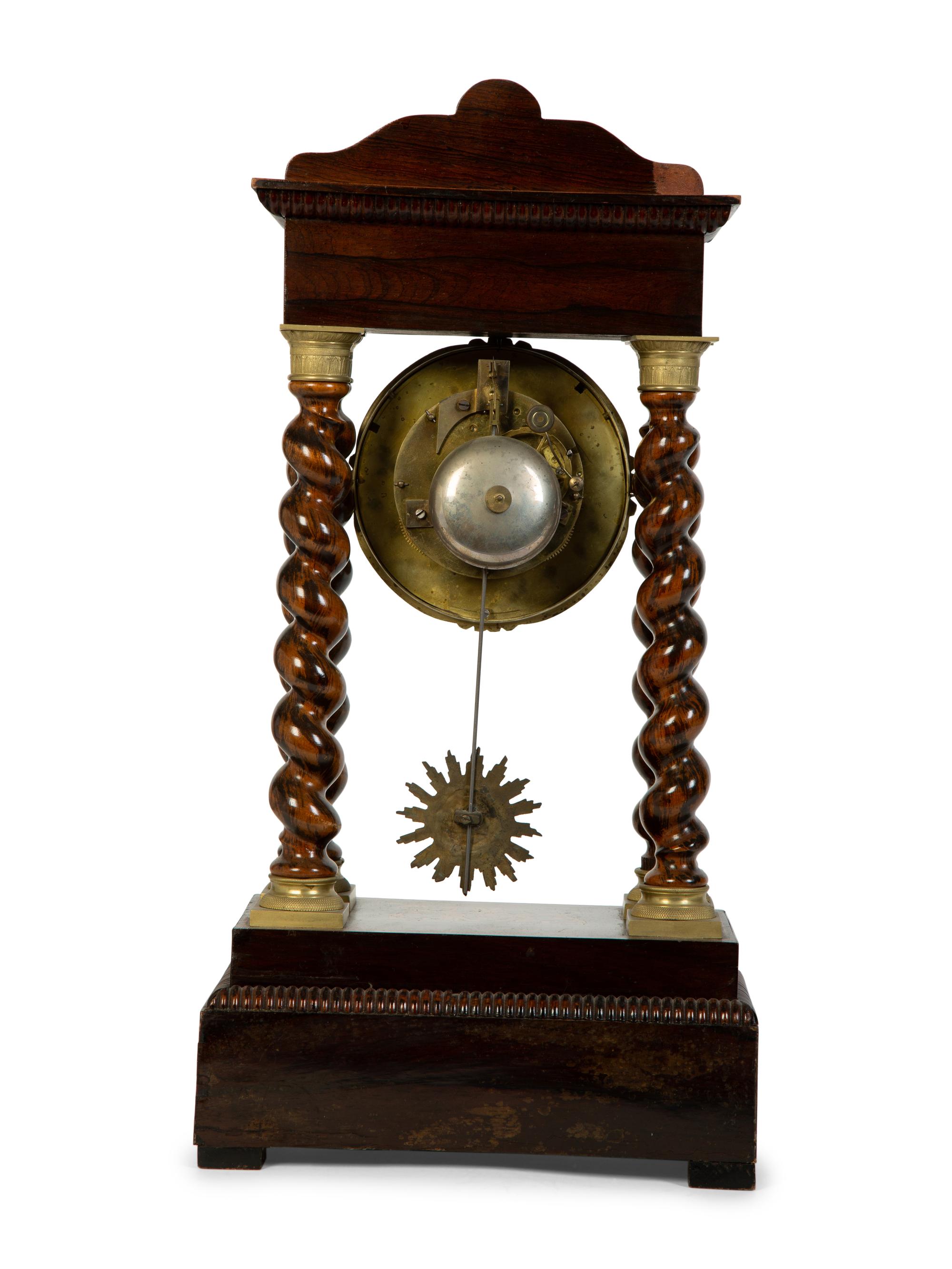 A Charles X Gilt Bronze Mounted Marquetry Portico Clock