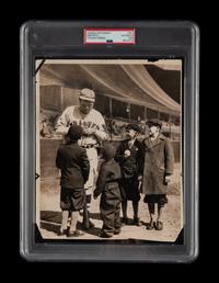 A Marvelous 1935 Babe Ruth Type One Photograph of Ruth Happily Signing Autographs for Young Fans (PSA Encapsulated)