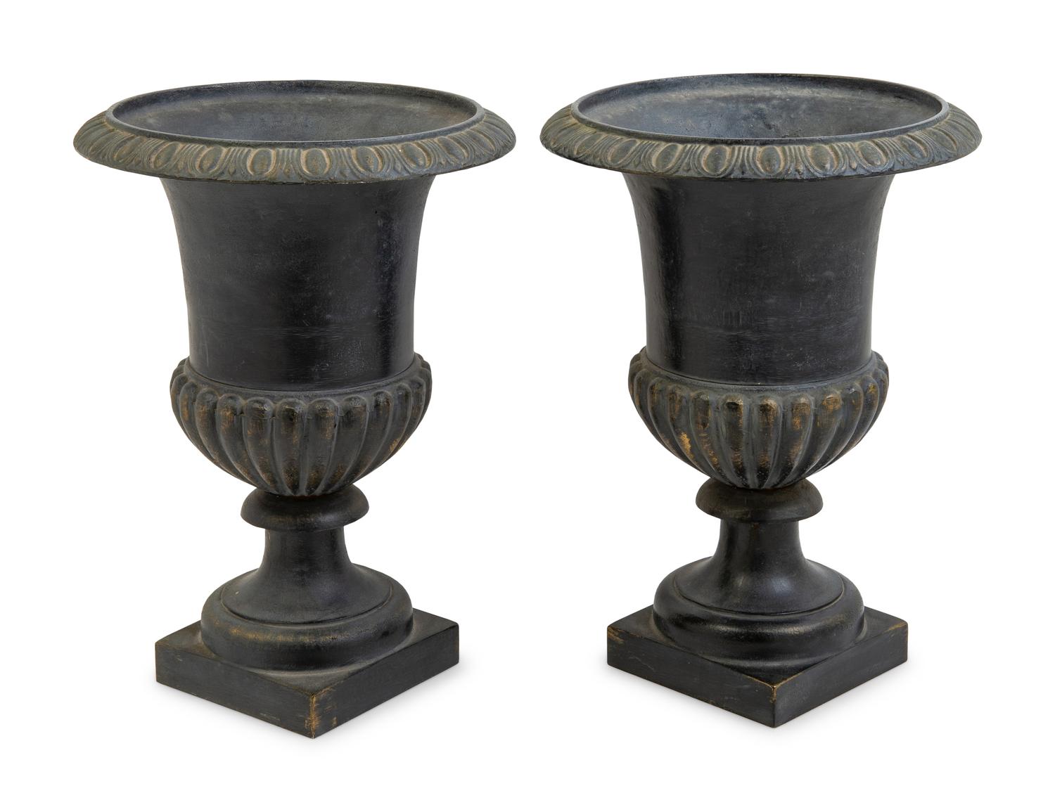 A Pair of Victorian Style Cast Metal Urns