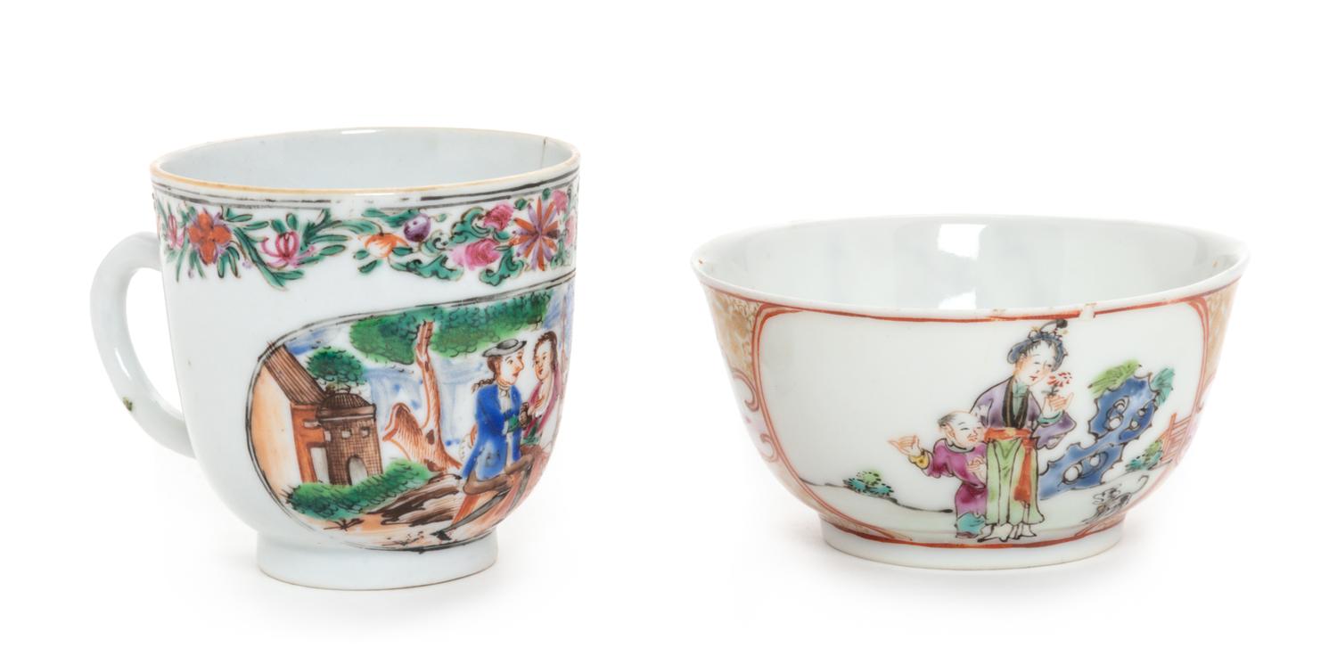 Two Chinese Export Famille Rose Porcelain 'European Subject' Cups