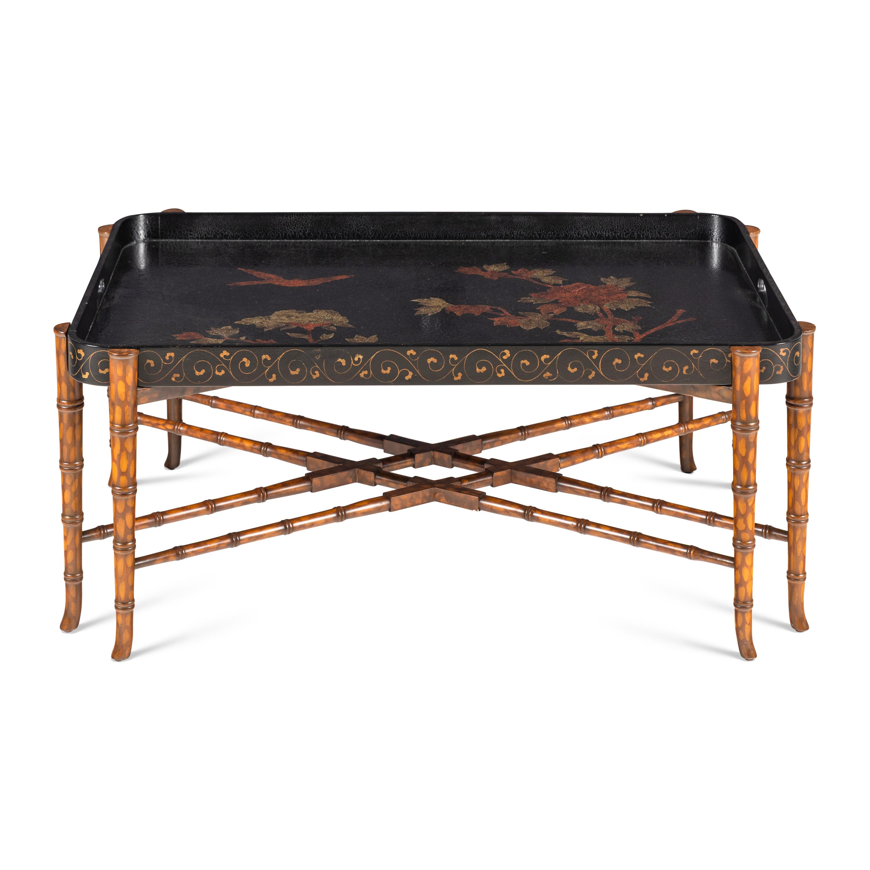 A Lacquered and Faux-Bamboo Low Table