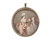 Swedish School 18th Century, A Portrait Miniature Of A Mother And Her Four Children