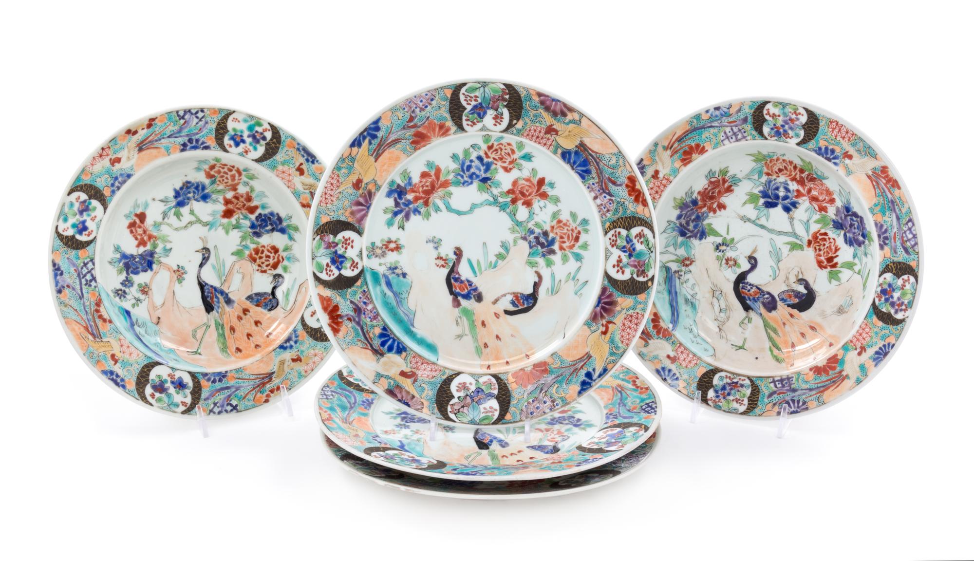 Five Japanese Export Famille Rose Porcelain Dishes Diameter 9 3/4 inches.