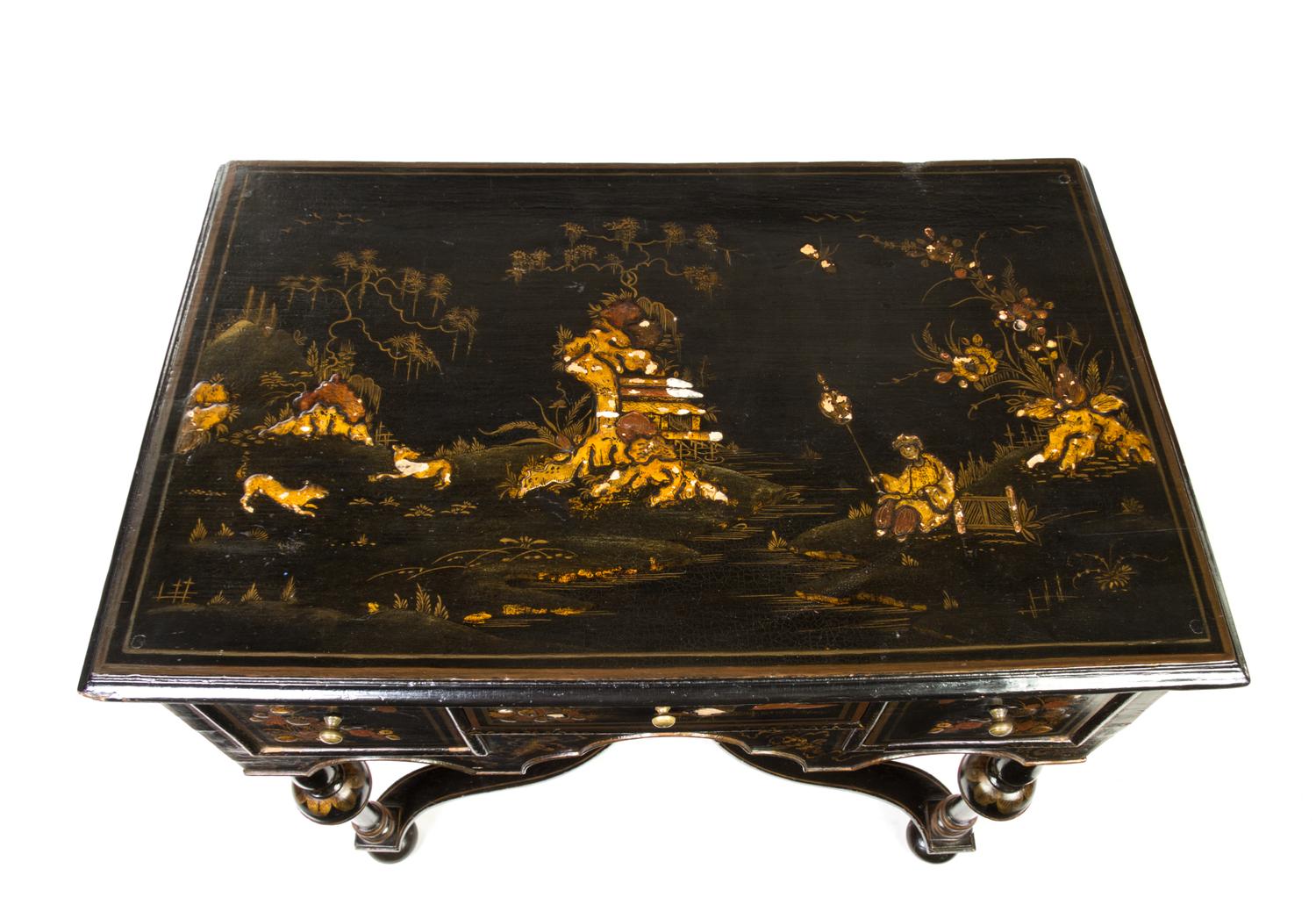 A William and Mary Style Laquered Table Height 28 x width 19 1/8 depth 30 1/8 inches. — 19TH CENTURY