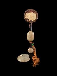 A Chinese Jade Inset Wood Ruyi Scepter