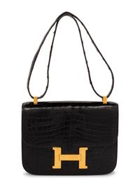 Hermès Constance 23 Shoulder Bag Shiny Black Crocodile
