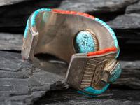 Silver and Mosaic Inlay Cuff Bracelet, with Swivel Stone