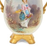 Pair of Continental Painted Porcelain Footed Vases