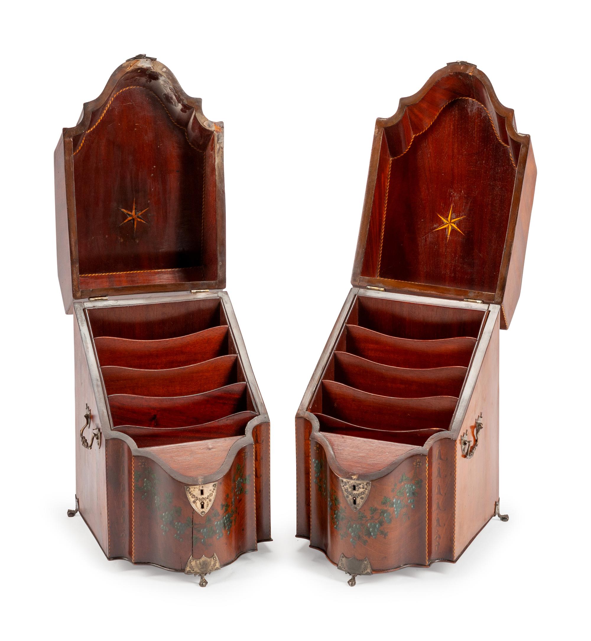 A Pair of George III Painted Mahogany Stationery Boxes