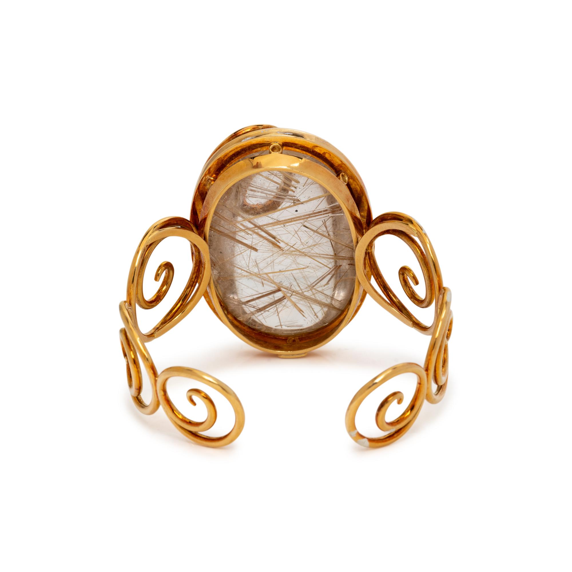AMSTERDAM SAUER, RUTILATED QUARTZ, DIAMOND, AND YELLOW GOLD CUFF BRACELET