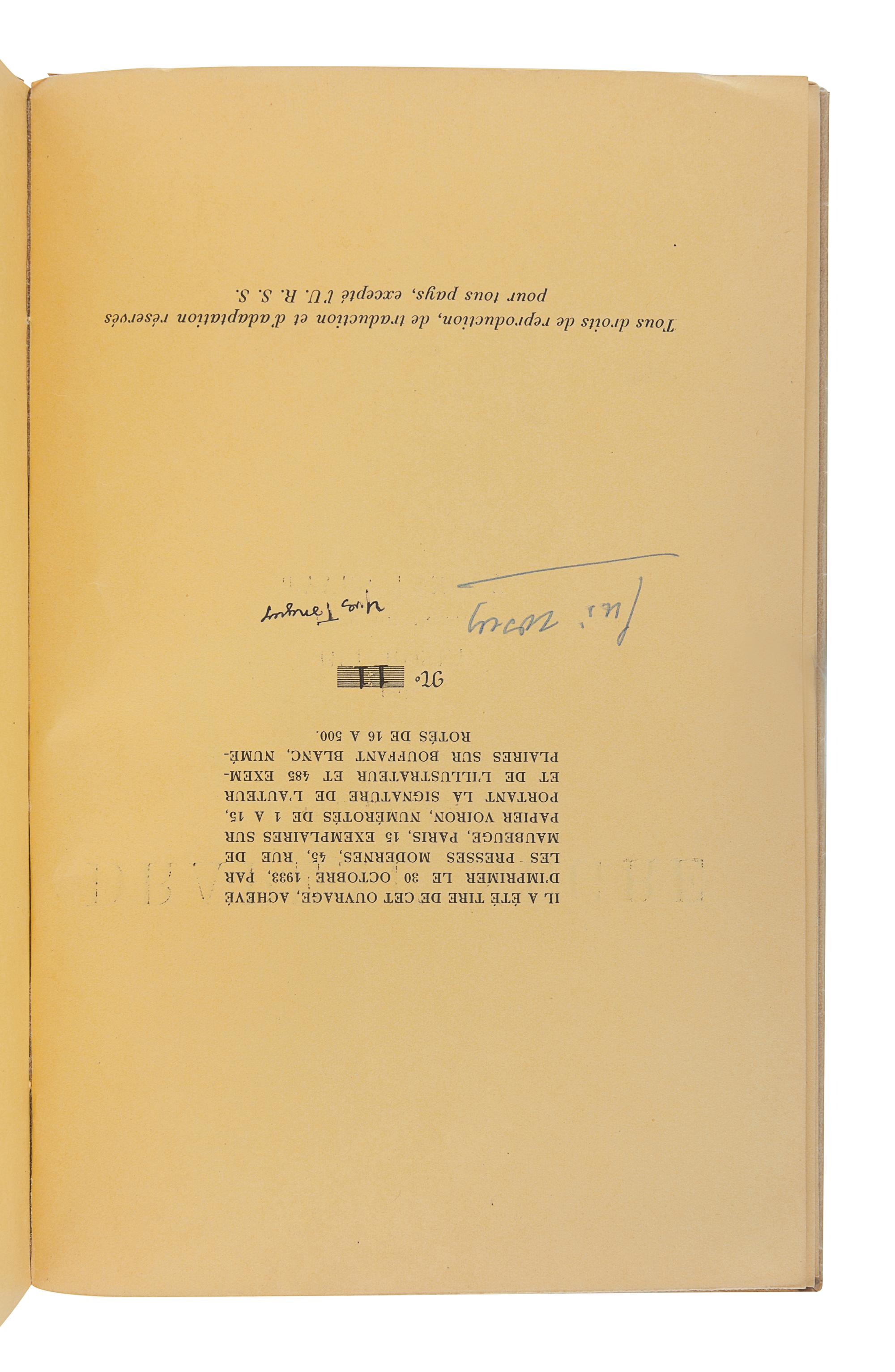 TANGUY, Yves (1900-1955); ROSEY, Guy (1896-1981). Drapeau nègre. tout un poème. Paris: Éditions Surréalistes, 1933.