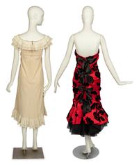 Arnold Scaasi Gown and Silk Dress Attributed to Chester Weinberg, 1970-80s