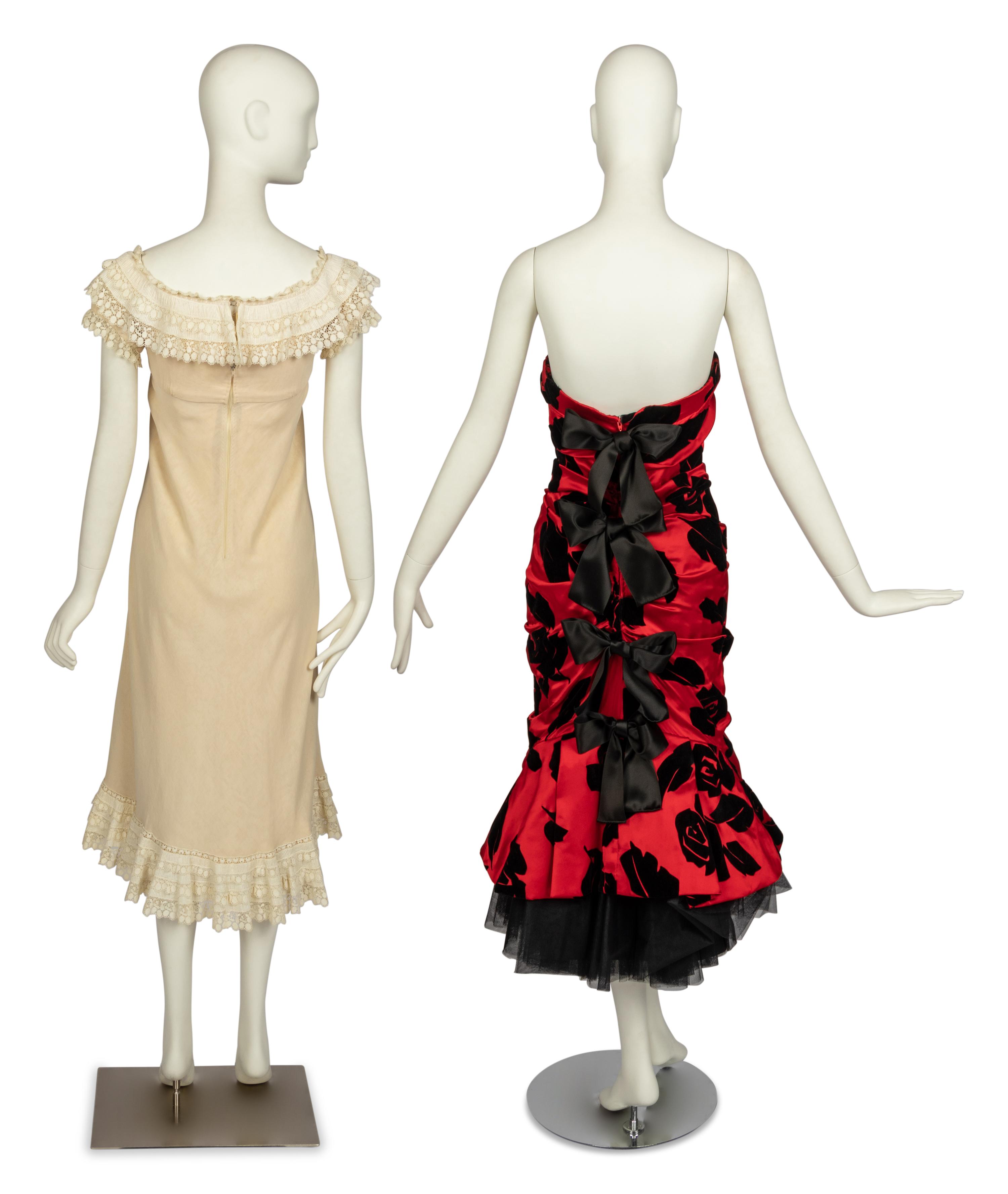 Arnold Scaasi Gown and Silk Dress Attributed to Chester Weinberg, 1970-80s