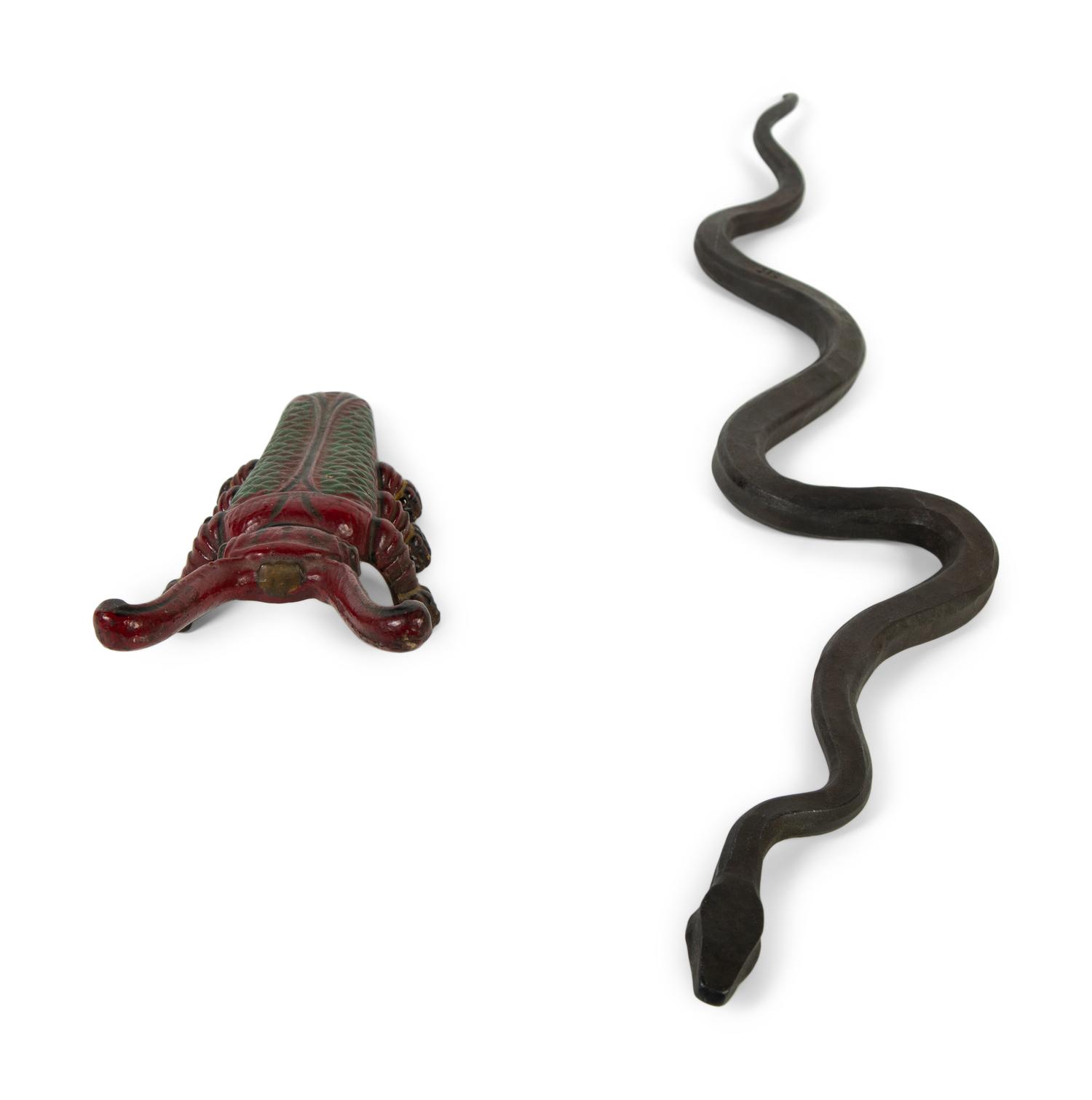A Cast Iron Model of a Snake and a Painted Iron Model of an Insect