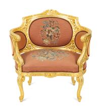 A Louis XVI Style Giltwood Bergere with Needlepoint Upholstery — 20TH CENTURY