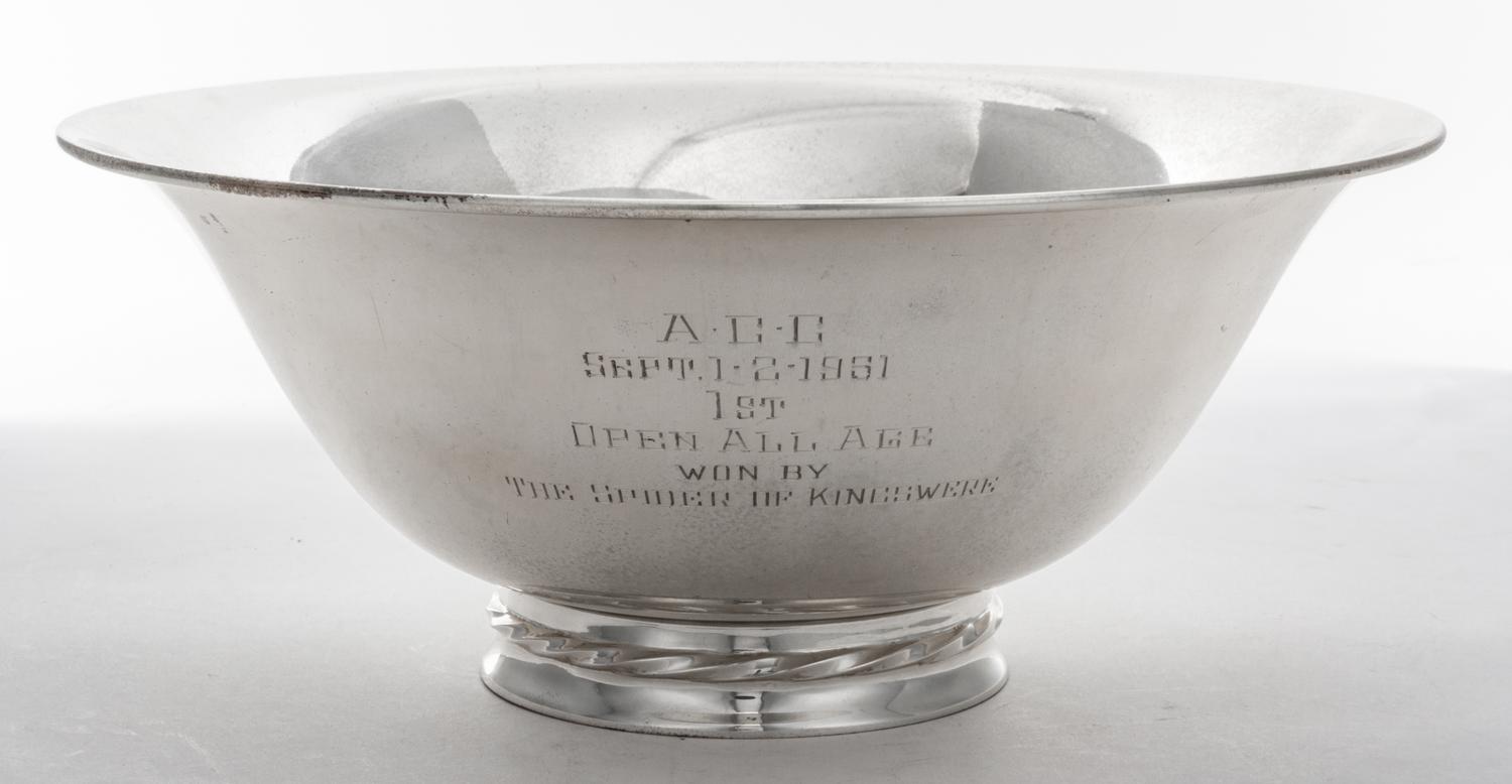 An American Silver Presentation Bowl, Towle Silversmiths, Newburyport, MA, Mid 20th Century, circular with gadrooned border, underside