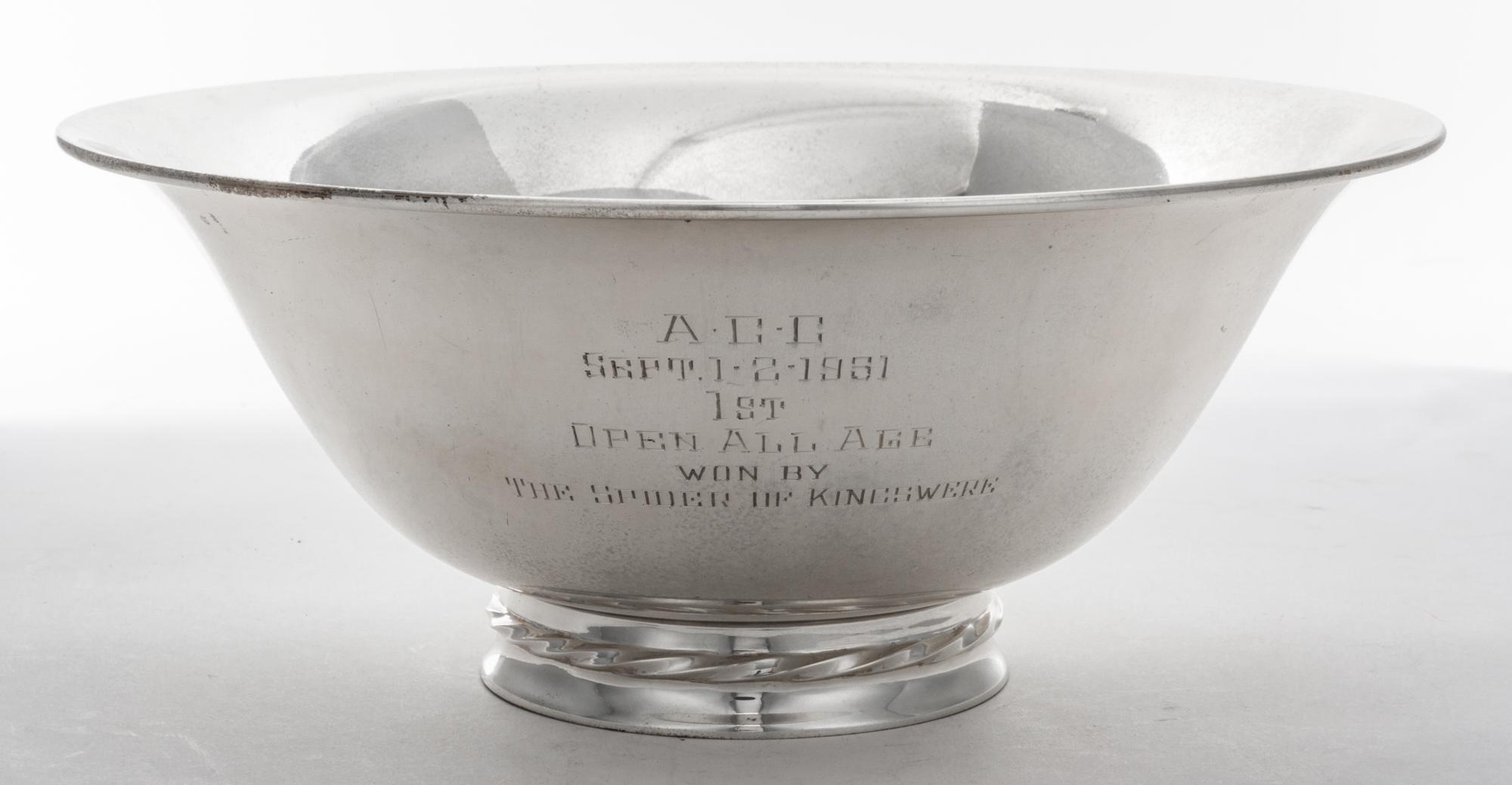 An American Silver Presentation Bowl, Towle Silversmiths, Newburyport, MA, Mid 20th Century, circular with gadrooned border, underside