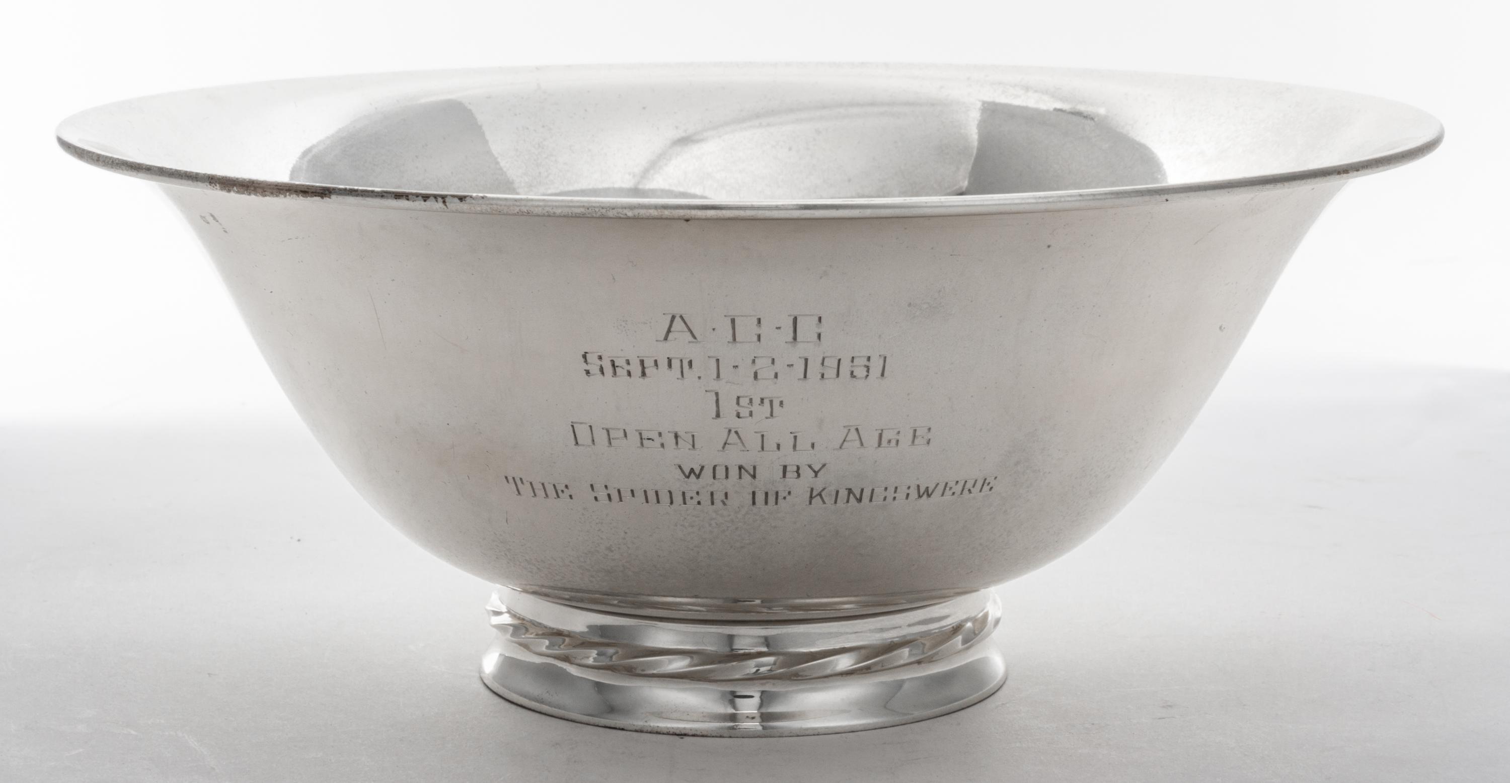 An American Silver Presentation Bowl, Towle Silversmiths, Newburyport, MA, Mid 20th Century, circular with gadrooned border, underside