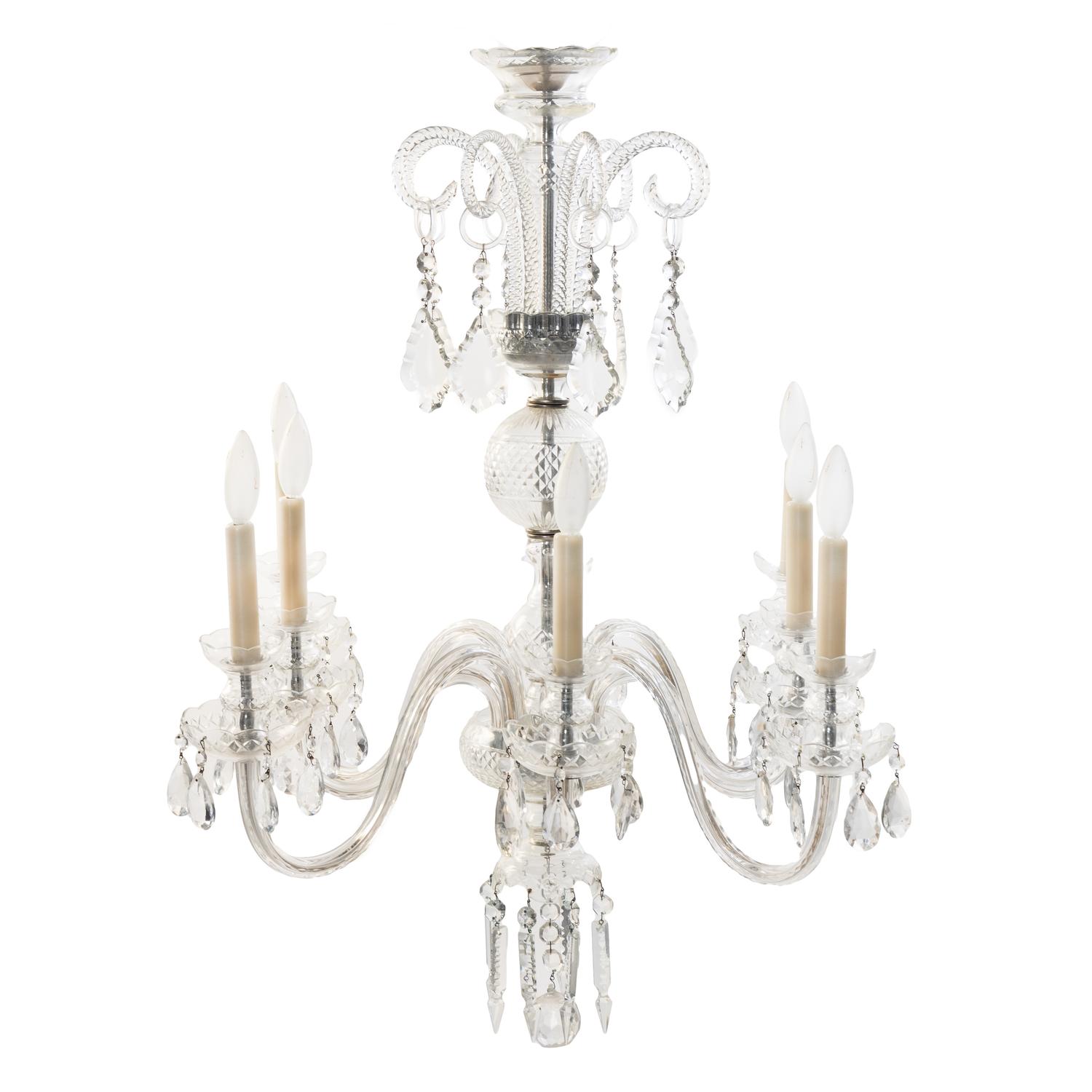 A Georgian Style Cut Glass Eight-Light Chandelier