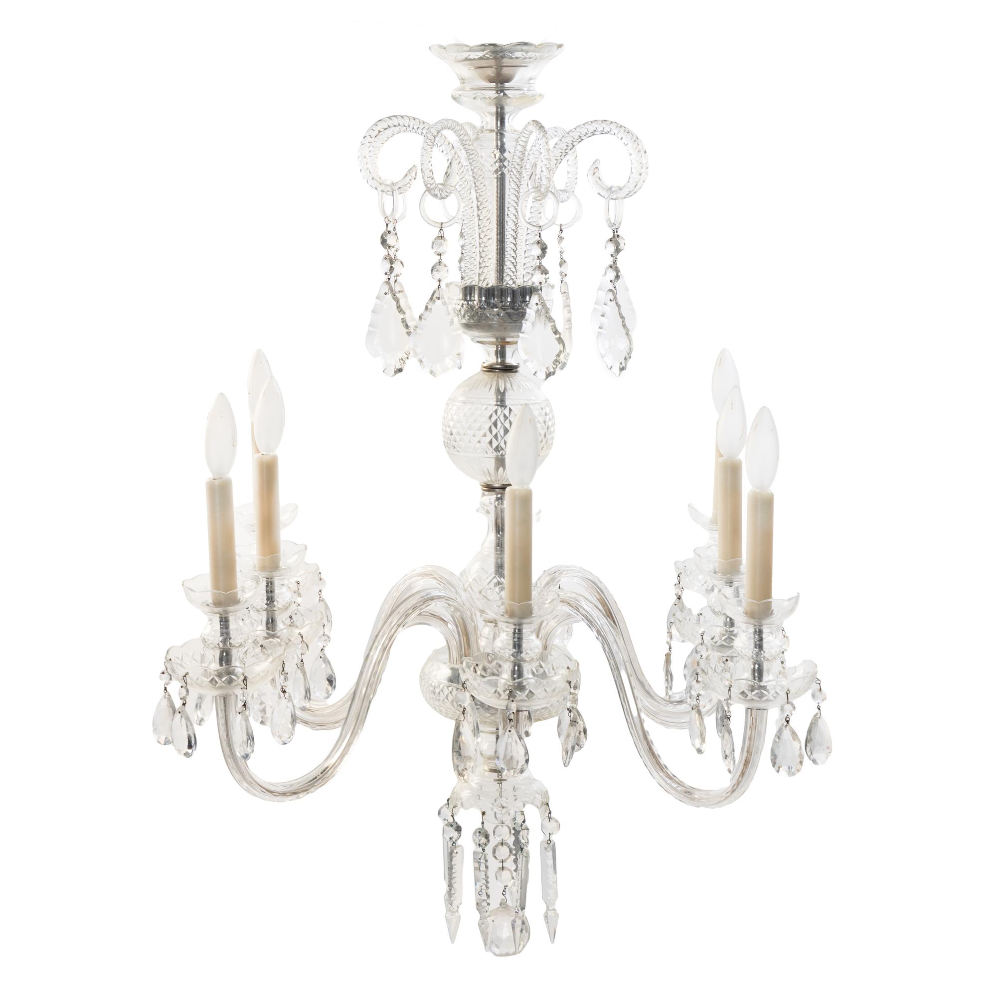 A Georgian Style Cut Glass Eight-Light Chandelier