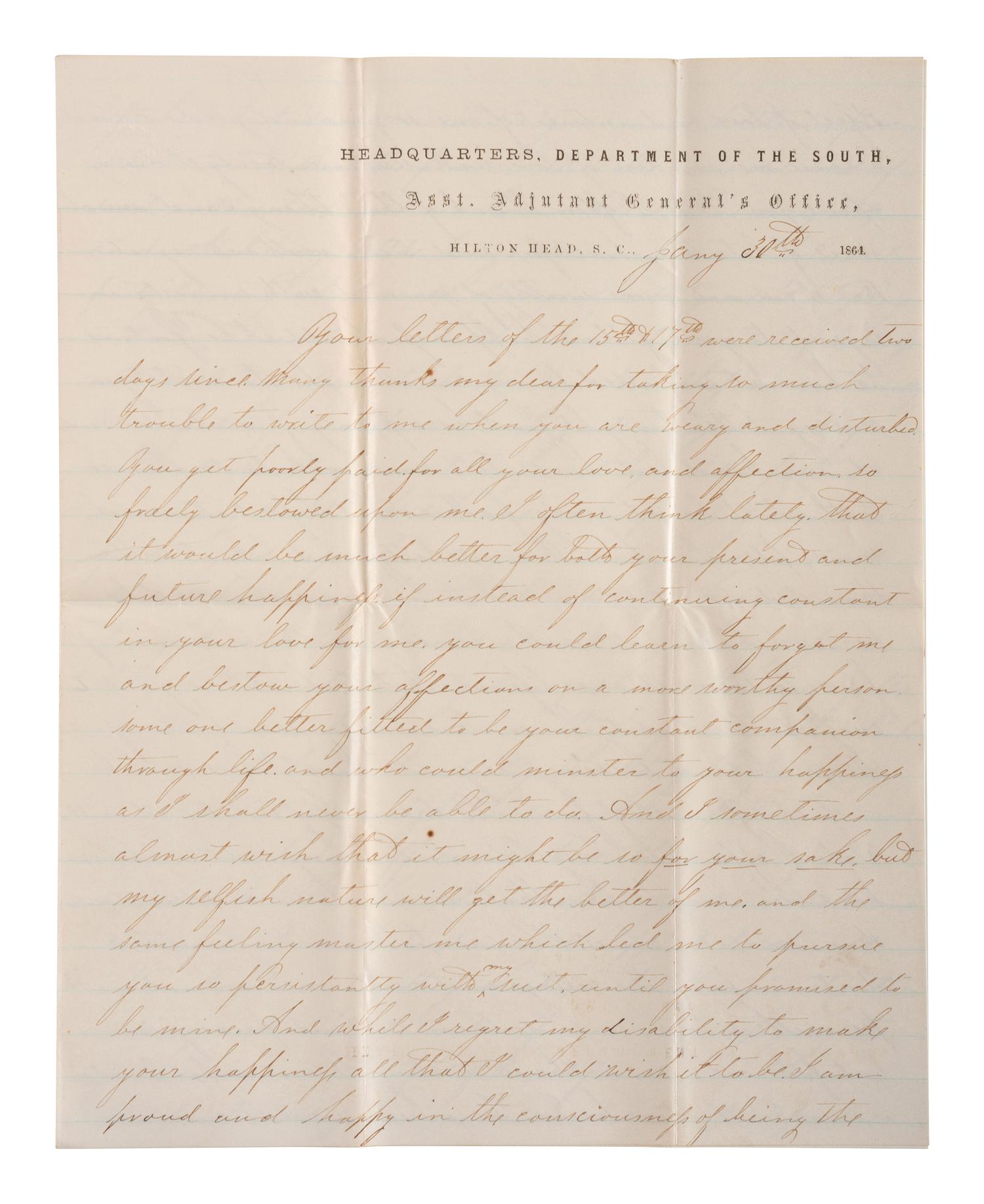 [CIVIL WAR]. War-date letters of Corporal Edwin J. Barden, 7th Regiment Connecticut Volunteer Infantry, combat soldier and later clerk at Headquarters Department of the South, Headquarters X Corps, and Headquarters US Army, Office of Chief Commissary.