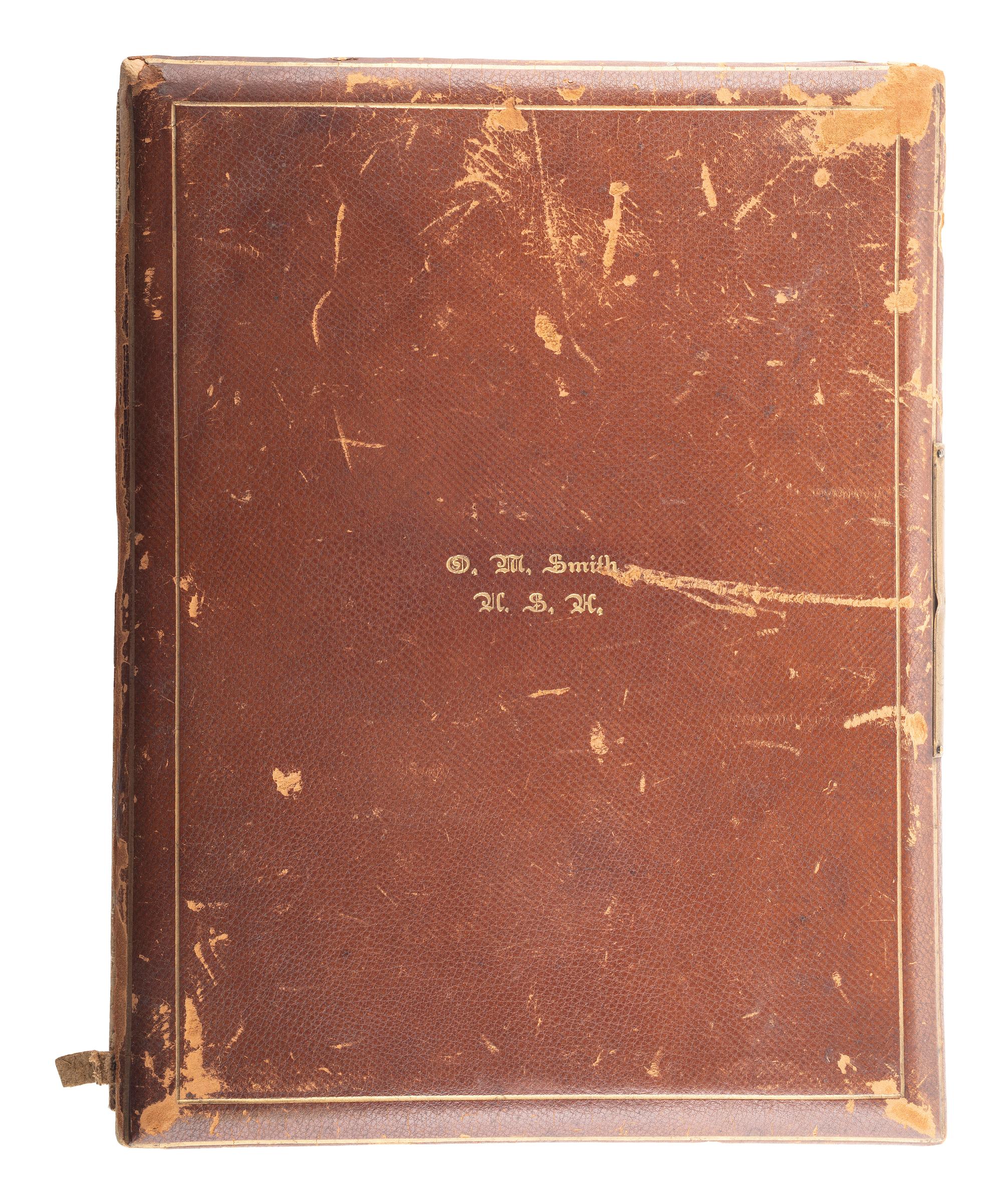 [LATE INDIAN WARS]. Photo album identified to Oskaloosa M. Smith, 22nd US Infantry, containing CDVs and cabinet cards of civilians and officers, some identified, incl. images by S.J. Morrow.