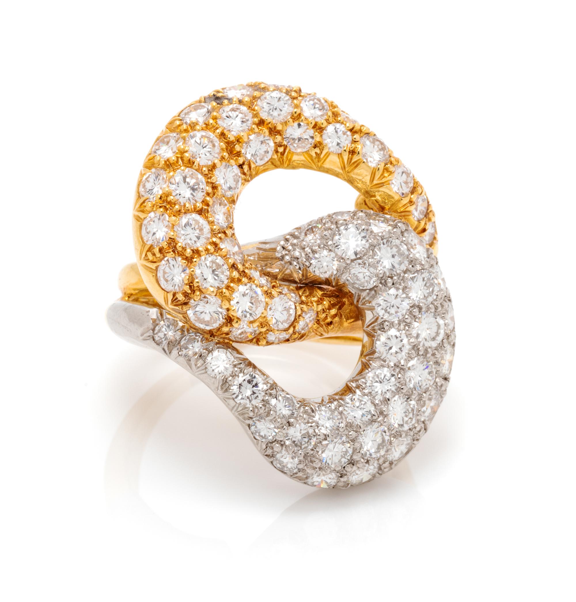A Platinum, 18 Karat Yellow Gold and Diamond Ring, 9.00 dwts.