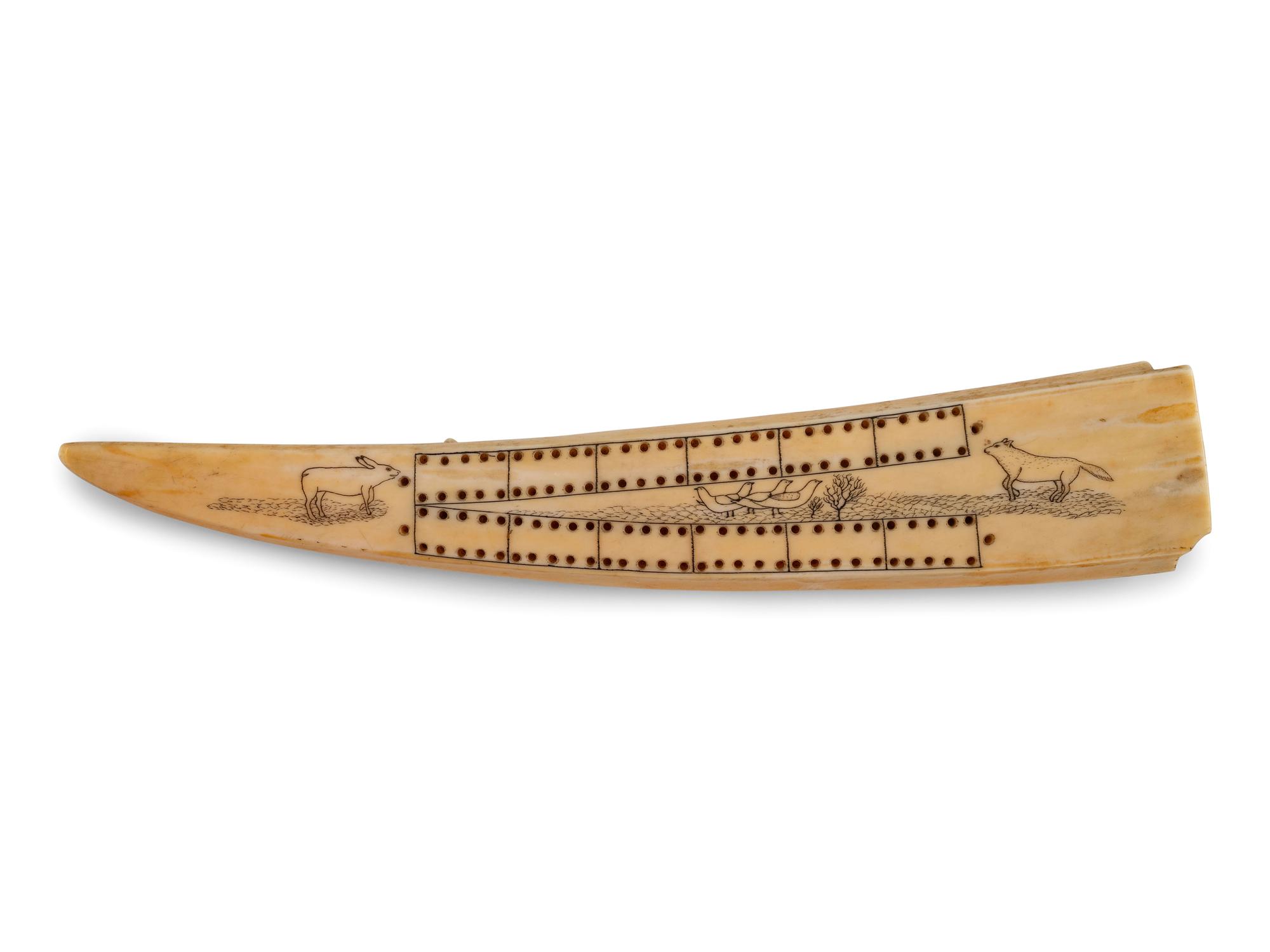 Alaska Native Scrimshawed Cribbage Board