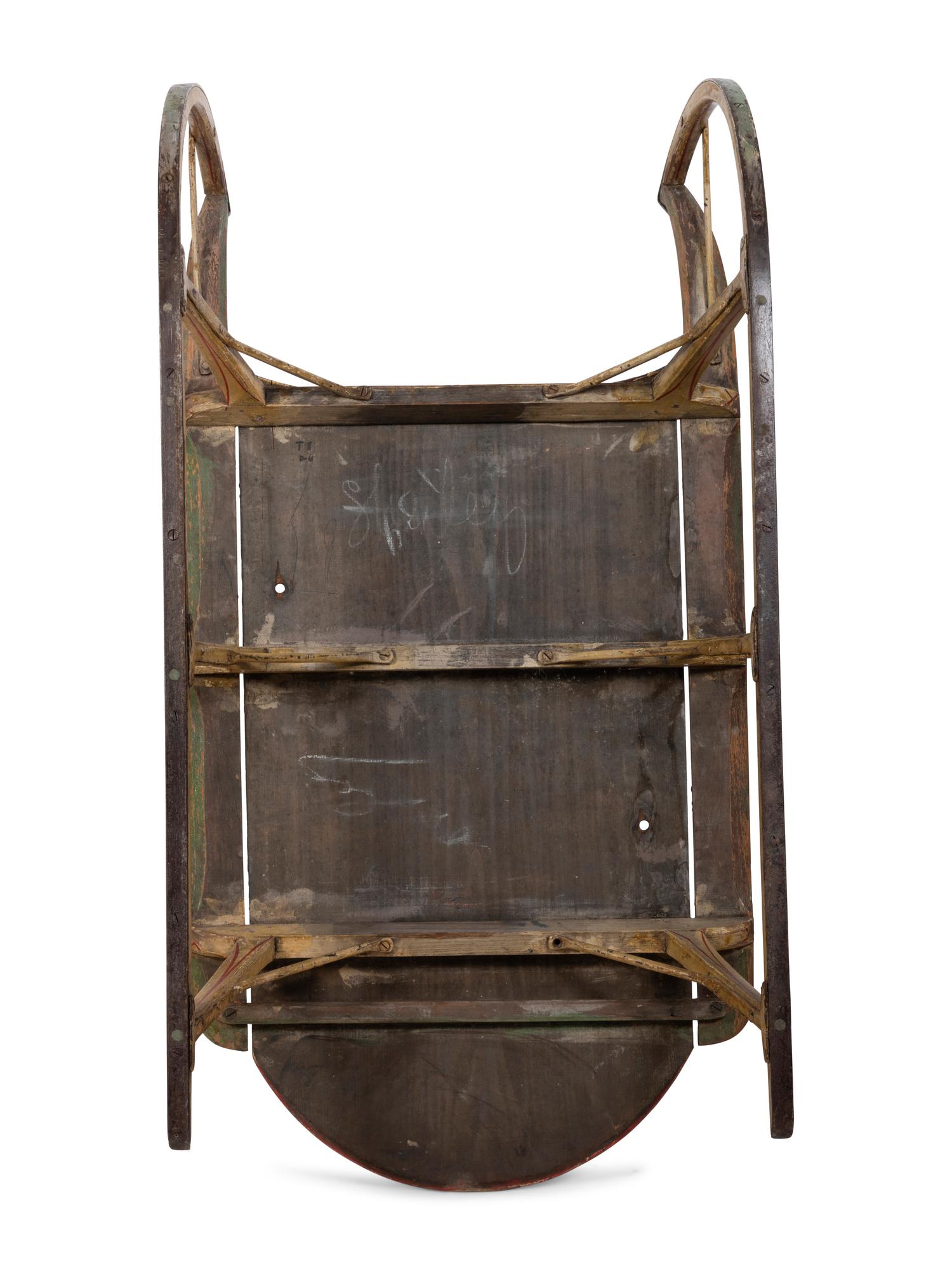 A Paint Decorated Wooden Sled