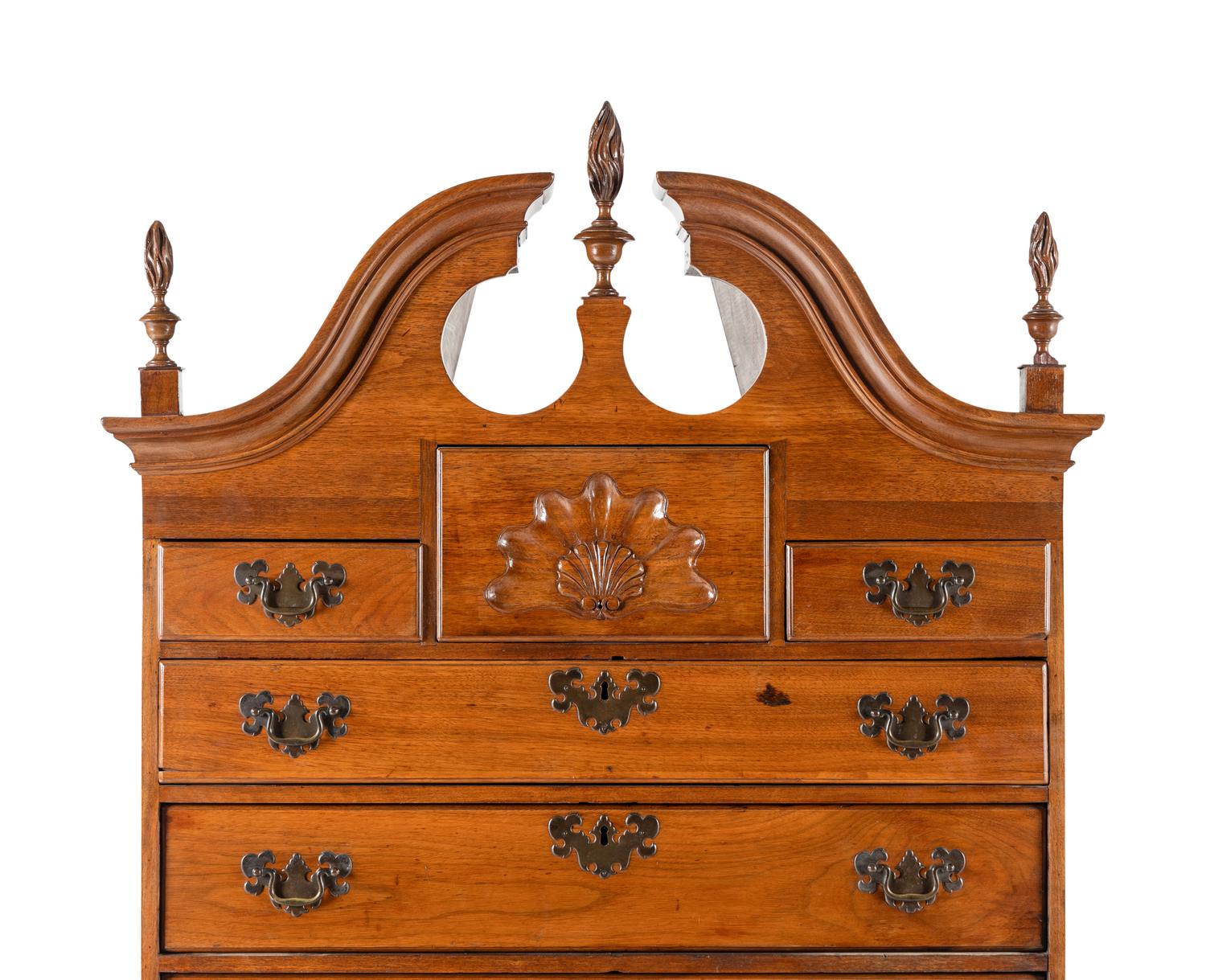 A Queen Anne Carved Walnut High Chest Of Drawers