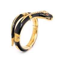 Diamond, Enamel, and Yellow Gold Snake Bangle Bracelet