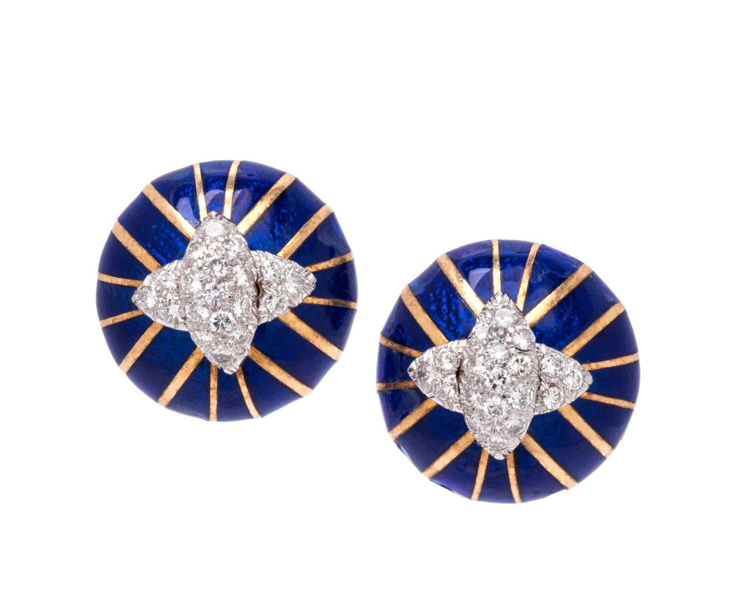 DAVID WEBB, DIAMOND AND ENAMEL EARCLIPS