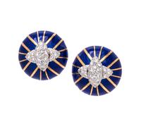 DAVID WEBB, DIAMOND AND ENAMEL EARCLIPS