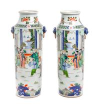 A Pair of Chinese Famille Verte Porcelain Vases Height 17 1/4 inches. — 20TH CENTURY